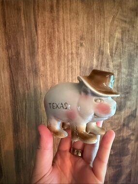 Texas Piggy Dime Bank Pig Wearing Cowboy Hat Vintage Porcelain Souvenir